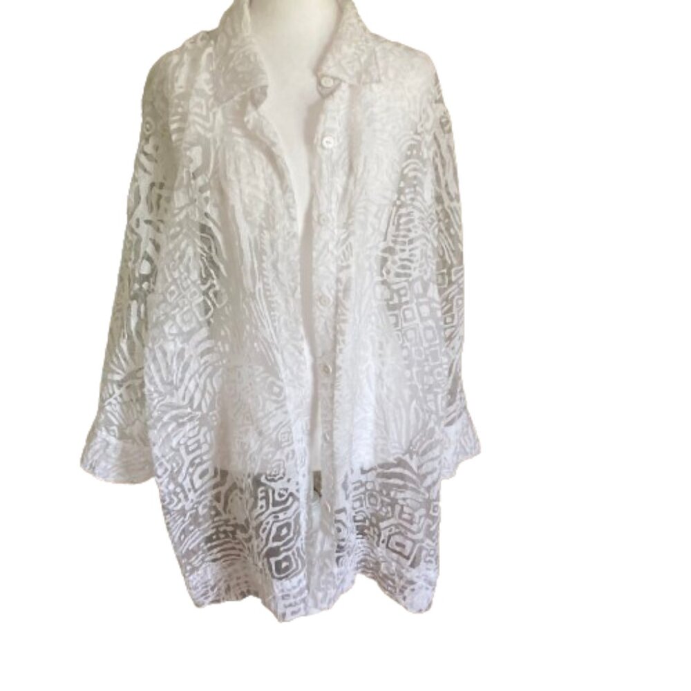 Ruby Rd. Plus Button Down White & Sheer Shirt Ele… - image 8